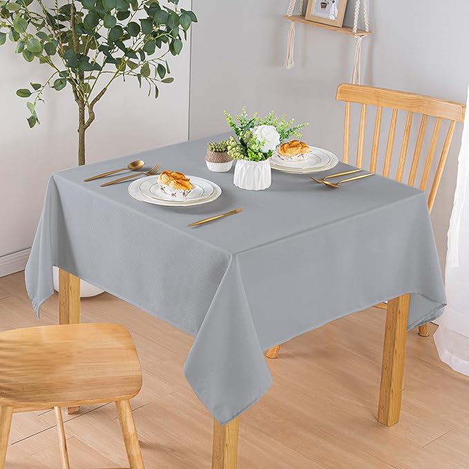 Hiasan 54 X 54 Inch Square Textured Tablecloth - Waterproof Spillproof Antiwrinkle Jacquard Table Cloth for Kitchen and Dining Dinner, Outdoor Picnic, Holiday and Parties, Silver Grey