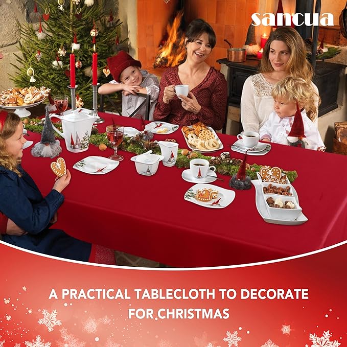 sancua 2 Pack Red Tablecloth 60 x 102 Inch, Rectangle 6 Feet Table Cloth - Stain and Wrinkle Resistant Washable Polyester Table Cover for Dining Tables, Buffet Parties and Camping