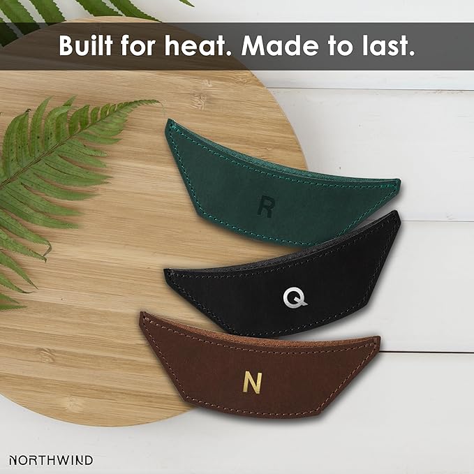 Northwind Personalized Engraved Leather Skillet Handle Cover – Custom Handcrafted Pot Holder Sleeve for Cast Iron Pans, Handmade in USA, Anniversary, Wedding, Housewarming, (Secondary Handle Cover)