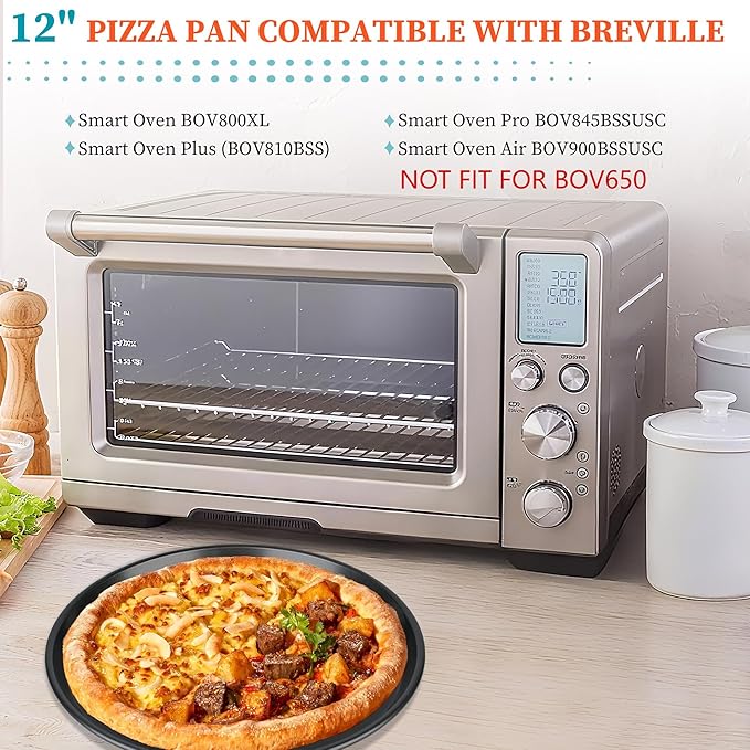 Pizza Pan for Oven, 12” Pizza Pan Compatible with Breville Smart Oven BOV800XL BOV845 BOV900, Non-Stick Pizzas Tray for Breville Toaster Ovens Accessories, Replacement for Breville Pizzas Pans