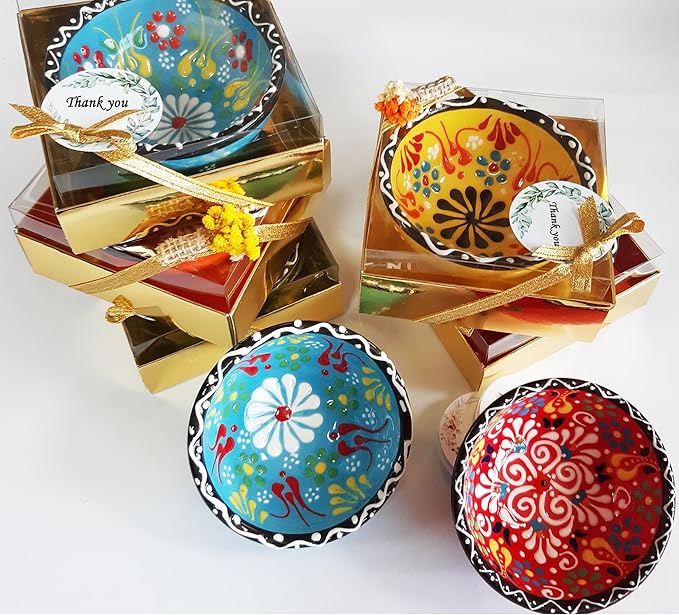 Bridal shower favors, 16 Set of Ceramic Bowls, Wedding Favors for Guests Bulk, Baby Shower Favors Bulk, Mexico Wedding Party Favors, 3.14 inches dimension (Gold Box)