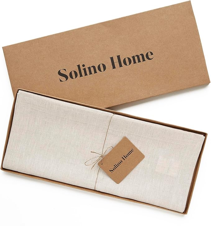 Solino Home Linen Table Runner 60 Inches - 100% Pure Linen Light Natural Table Runner 14 x 60 Inch Ideal for Dresser and Coffee Tables - Spring, Easter - Athena