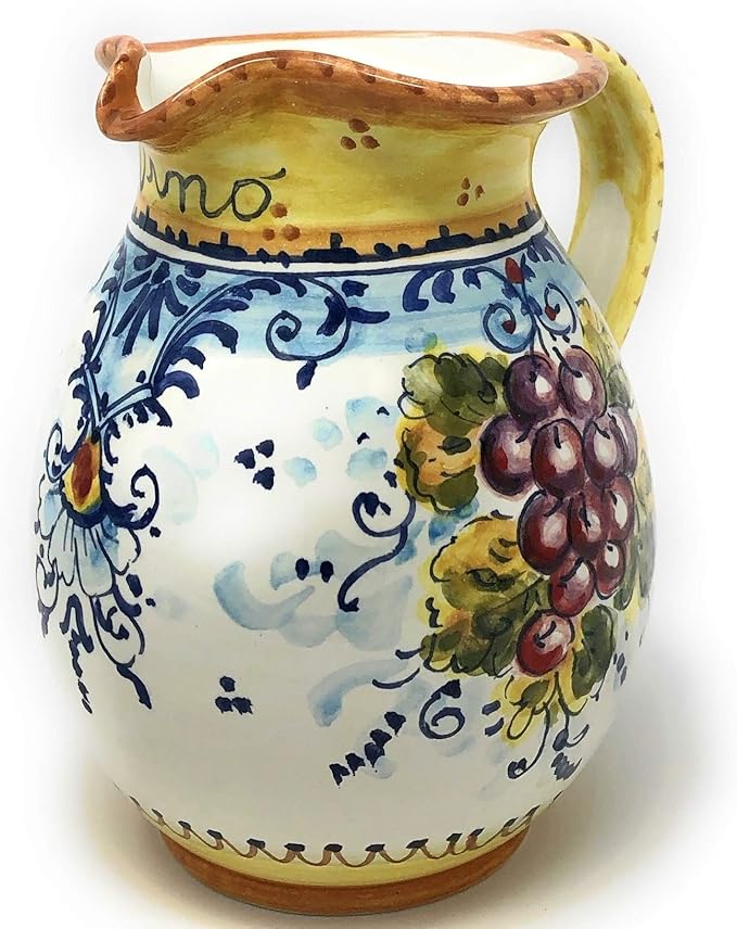 CERAMICHE D'ARTE PARRINI - Italian Ceramic Pottery Art Pitcher 0.264 Gal Vino Vine Hand Painted Decorated Grape Montalcino Made in Italy Tuscan Florence