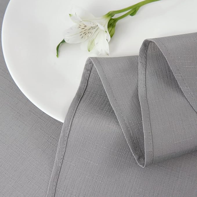 maxmill Round Linen Looking Textured Tablecloth Spill-Proof Wrinkle Free Soft Jacquard Table Cloth for Circular Table Cover, for Dining Room Buffet Banquet Parties Holiday Dinner, 70 Inch Light Grey