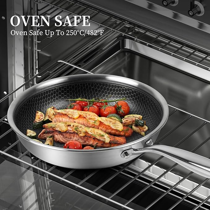Innerwell Stainless Steel Frying Pan 8 Inch Nonstick Honeycomb Coatings Skillet for Eggs & Omelettes-Non Toxic Healthy Kitchen Cooking Pan Compatible with All Cooktops