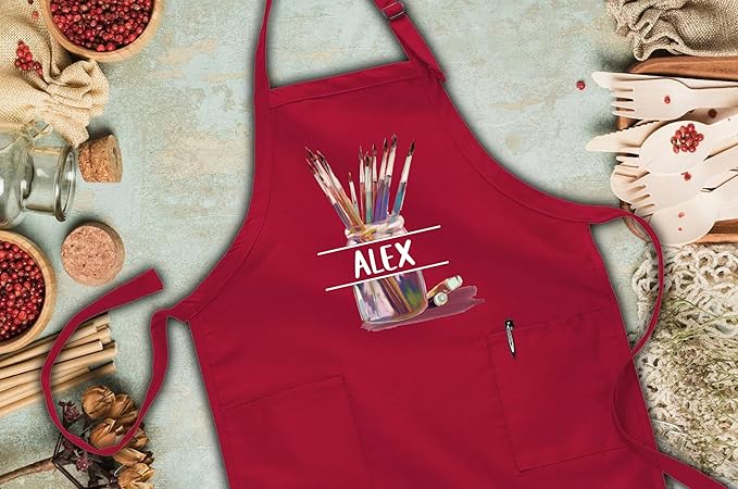 Personalized Art Apron with Pockets, Custom Name Painting Apron for Artists, Students, Teachers, Kids, Canvas, Watercolor, Acrylic, Drawing, Crafts, Classroom, Halloween, Christmas Gift