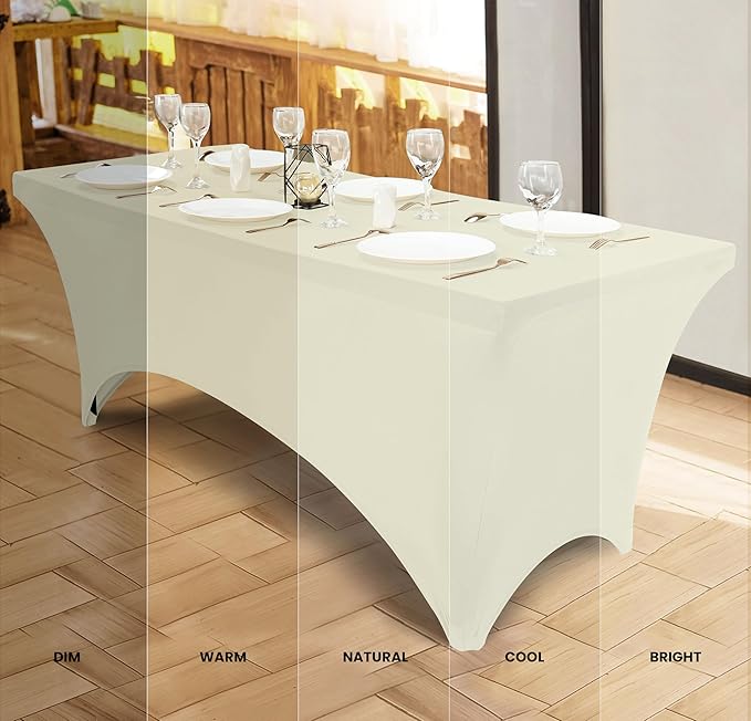 Utopia Kitchen Spandex Tablecloth 2 Pack [8FT, Ivory] Tight, Fitted, Washable and Wrinkle Resistant Stretch Table Cloth Rectangle Cover for Trade Show, Weddings & Parties [96Lx30Wx30H Inch]