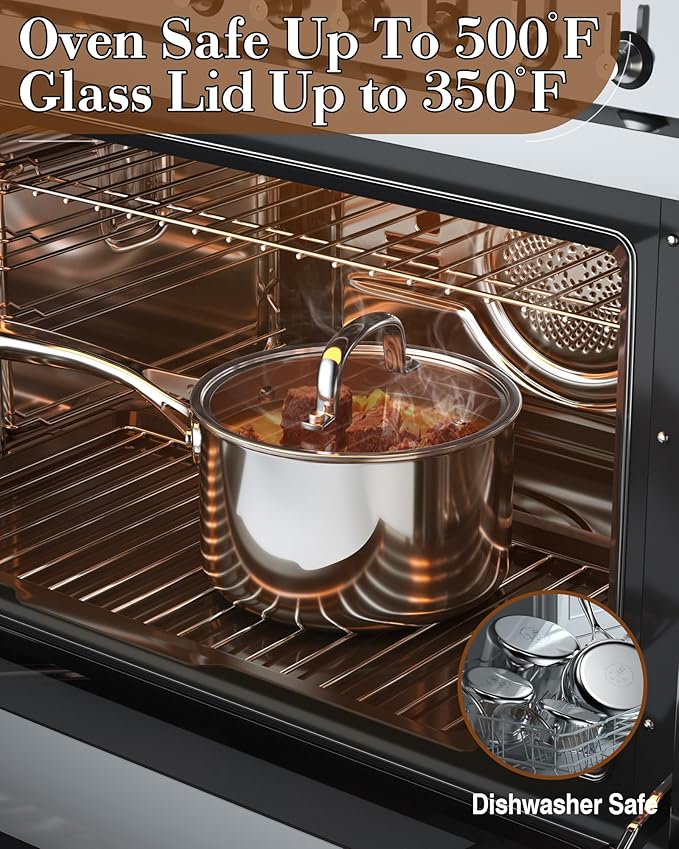 Cook N Home Stainless Steel Saucepan 3 Quart, Tri-Ply Full Clad Sauce Pan with Glass Lid, Silver