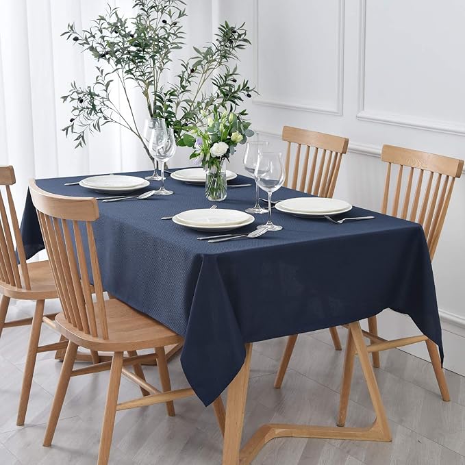 maxmill Jacquard Square Tablecloth Waterproof Spillproof Wrinkle Resistant Soft Textured Table Cloth for Dinner and Party Washable Polyester Fabric, Indoor and Outdoor Use, 60 x 60 Inch, Navy Blue
