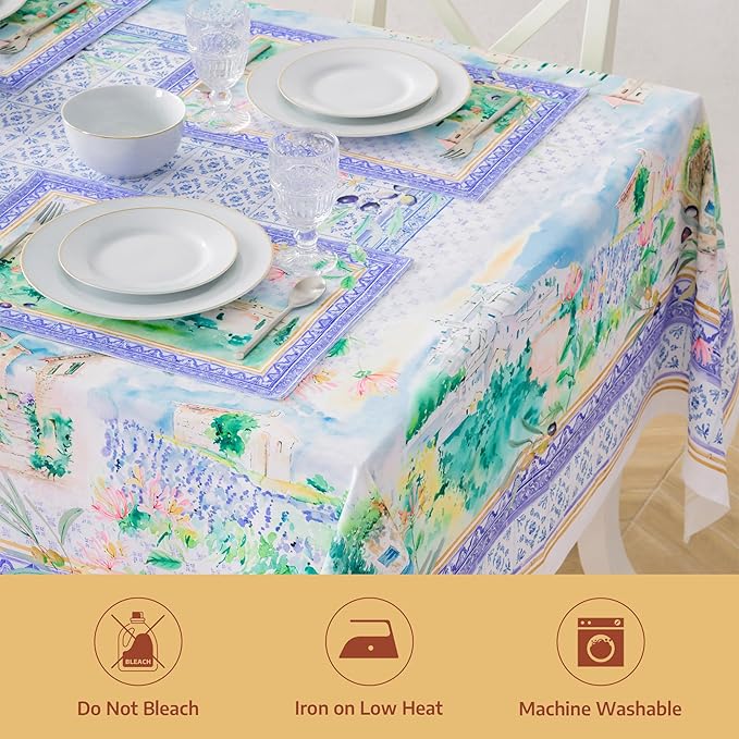 Maison d' Hermine Premium Table Cloth Rectangle Table 100% Combed Cotton 120 x 70 Inches Tablecloth Reusable Decorative for Dining Room, Farmhouse, Home, Party, Festive & Wedding - Luberon