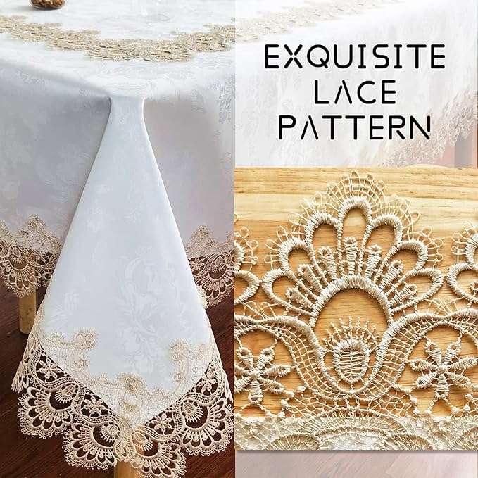 Tablecloths for Rectangle Tables Lace Elegant Decor for Dinning Home Holiday Party Kitchen Easter Christmas Wedding Farmhouse Outdoor Washable Table Linen (H17191-Beige-1, 72 * 126)