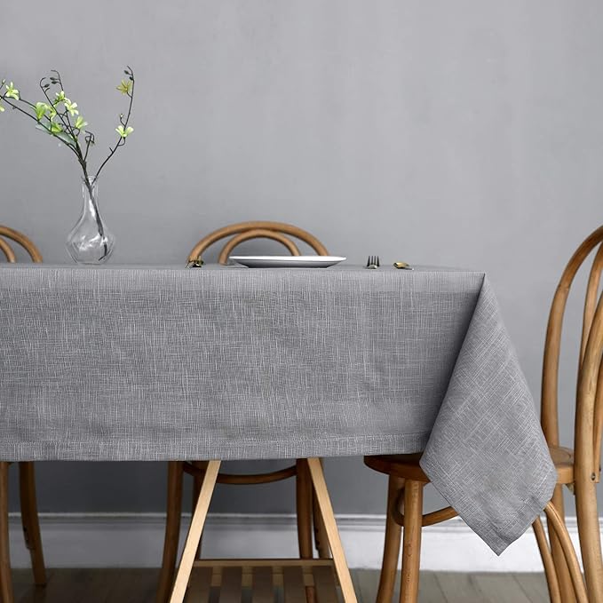 maxmill Lux Faux Linen Table Cloth with Slubby Texture Wrinkle Resistant Anti-Shrink Soft Tablecloth for Kitchen Dining Tabletop for Banquet Parties Event Dinner Rectangle 52 x 70 Inch Neutral Grey