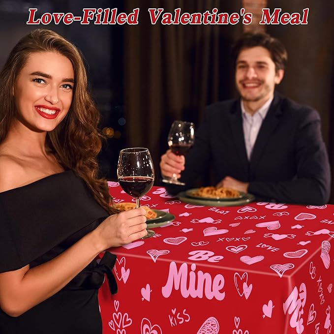 QZYL 3 Pcs Valentines Decorations, 108" X 54" Plastic Valentines Tablecloth, Disposable Love Tablecloth, Pink Table Cloth Rectangle Valentine's Party Favors, Heart Table Cover for Love Wedding Party