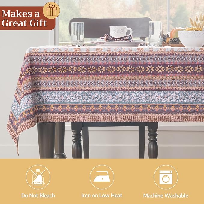 Maison d' Hermine Table Cloth Rectangle Table 100% Cotton 60 x 90 Inches Fall Tablecloth Reusable Everyday Use for Thanksgiving Christmas Decorations Dining Farmhouse Party (Fair Isle)