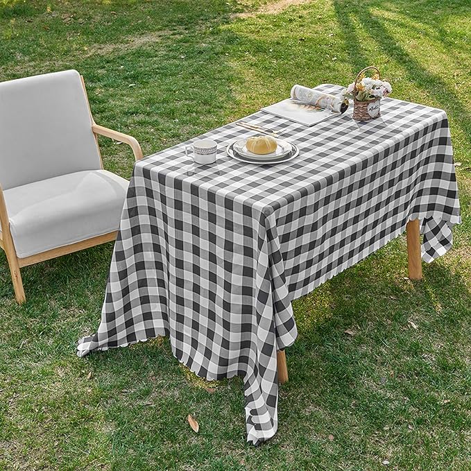 Gingham Tablecloth – 55"×71" Rectangle Table Cloth, Yarn-Dyed Checkered Tablecloth, Wipeclean Washable Picnic Table Cover for Dining, Camping, Outdoor, Black