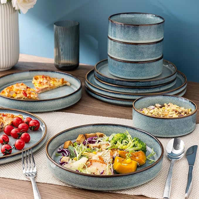 GBHOME Ceramic Dinnerware Sets for 4, 12 Pieces Stoneware Plates and Bowls Sets, Reactive Glaze Dishes -Scratch Resistant, Dishwasher&Microwave Safe