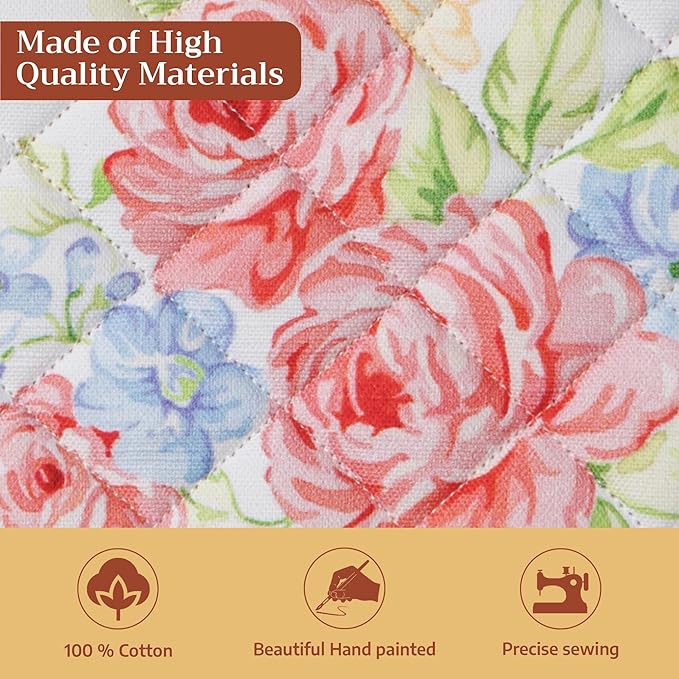 Maison d' Hermine Pot Holders Set 100% Cotton Heat Resistant Potholders 8" x 8" Hot Pads with Loop BBQ, Cooking, Baking, Grilling, Kitchen, Handling Hot Pans Spring/Summer (Pack of 2,Vintage Floral)