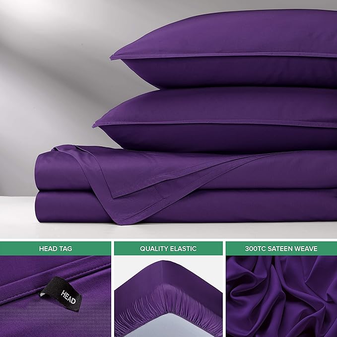 Pure Bamboo Queen Sheets, Genuine 100% Organic Viscose Derived from Bamboo Bed Sheet Set, Luxuriously Soft & Cooling, Double Stitching, 2 Year Quality Promise (Queen, Purple)