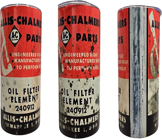 Allis Chalmers 20 oz Oil Filter Look Shop Garage Man Cave Tractor Starting Fluid Farm Country IH Travel mug Tumbler cups (Stainless Clear Lid)