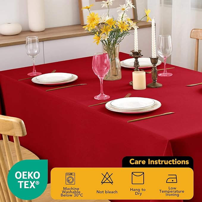 10-Pack Red Tablecloths for Rectangle Tables, 70 x 108 Inches, Stain-Resistant Polyester Fabric for 6 Foot Tables - Washable Table Covers for Weddings, Banquets, Birthday Parties, Events