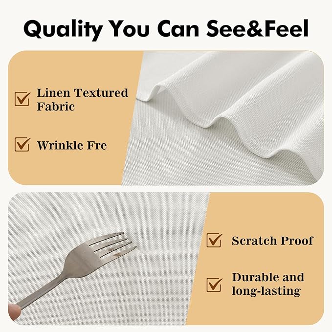 JIUZHEN Faux Linen Round Tablecloths 102 inch, Decorative Wrinkle Free Texture Rustic Circle Table Cloth Cover for Kitchen, Dining, Party, Wedding, Outdoor Use (102 Inch Round,White)