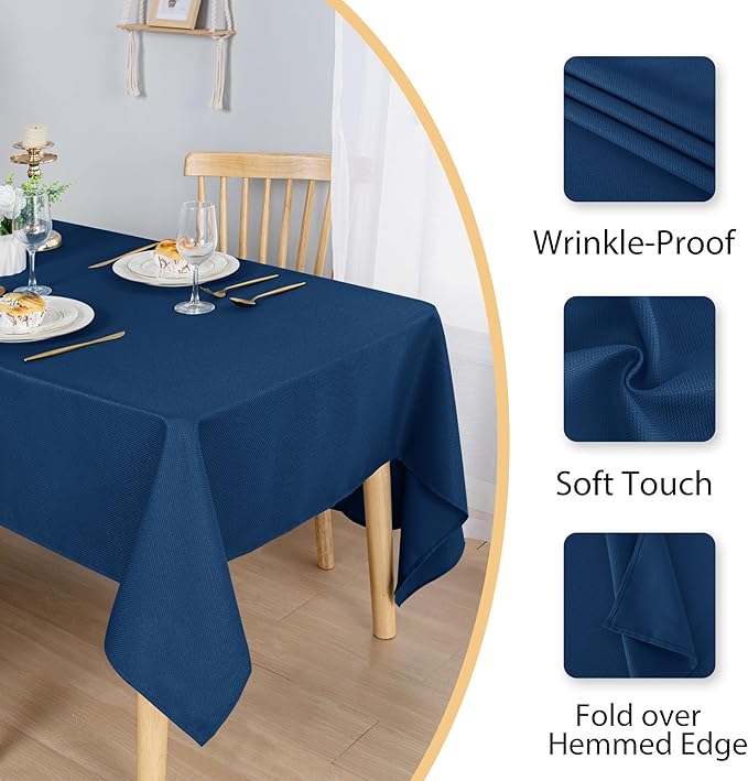 Hiasan 54 X 120 Inch Rectangle Textured Tablecloth - Waterproof Spillproof Antiwrinkle Jacquard Table Cloth for Kitchen and Dining Dinner, Outdoor Picnic, Holiday and Parties, Navy Blue