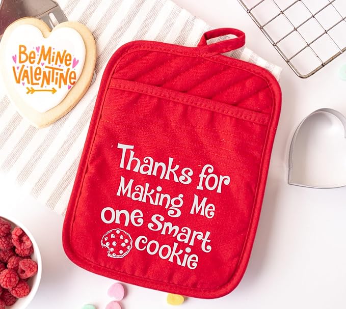 Teacher Christmas Gift for Women - Thank You Present Potholder - One Smart Cookie Oven Mitt - Set of 2 (One Smart Cookie)