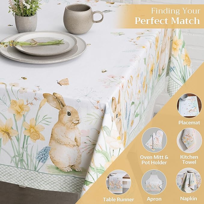Maison d' Hermine Table Cloth Rectangle Table 100% Cotton 70 x 90 Inches Tablecloth Reusable Decorative for Dining Room Farmhouse Home Valentines Day Decorations Spring Summer - Easter Dew