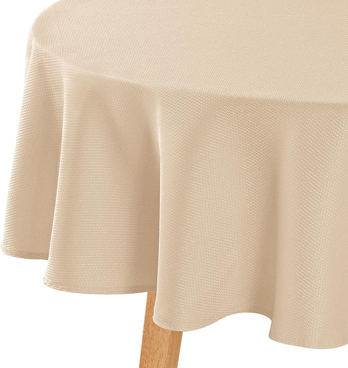 Hiasan Round Textured Tablecloth 50 Inch - Waterproof Spillproof Antiwrinkle Jacquard Table Cloth, Decorative Polyester Table Cover for Kitchen, Outdoor Picnic, Holiday and Parties, Beige