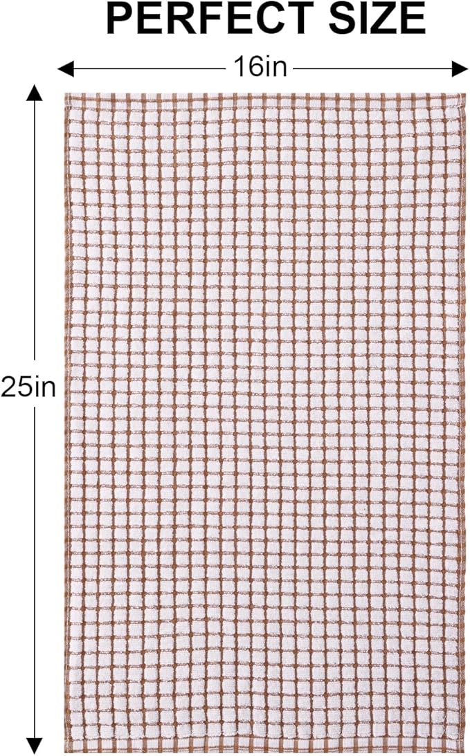 Kitinjoy Cotton 12 Pack Terry Kitchen Towels, 16 x 25 Inches Super Soft and Absorbent Dish Towels, Quick Drying Hand Towels for Kitchen Drying, Brown
