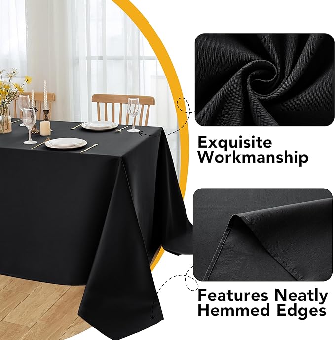 10-Pack Black Tablecloths for Rectangle Tables, 70 x 120 Inches, Stain-Resistant Polyester Fabric for 6 Foot Tables - Washable Table Covers for Weddings, Banquets, Birthday Parties, Events