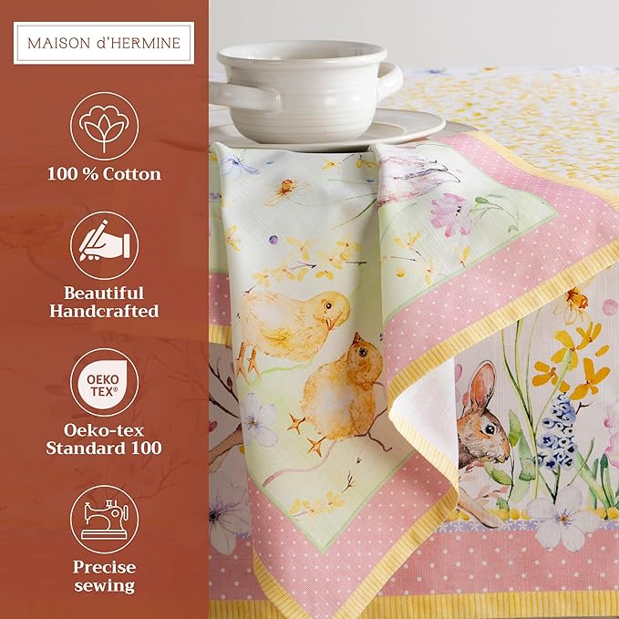 Maison d' Hermine Cloth Napkins Set of 4 100% Cotton Everyday Reusable Square Napkins Cloth Washable Dinner Party Wedding Restaurant Valentines Day Decorations Spring/Summer (Easter Zest, 20" x 20")