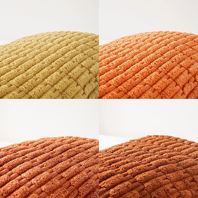 Fancy Homi Set of 4 Burnt Orange Fall Boho Decorative Throw Pillow Covers 28x28 Inch for Couch Bed Sofa, Aesthetic Modern Bohemian Room Decor, Fuzzy Fluffy Cozy Corduroy Textured Cushion Case 71x71cm