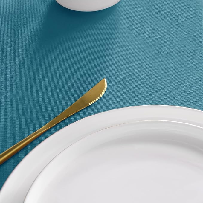 sancua Round Tablecloth - 108 Inch - Water Resistant Spill Proof Washable Polyester Table Cloth Decorative Fabric Table Cover for Dining Tables, Buffet Parties and Camping, Teal