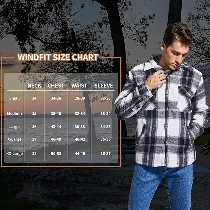 Men's Cotton Sherpa Lined Button Down Flannel Shirt Jacket Plaid Soft Outdoor Flannel Jacket Shirt