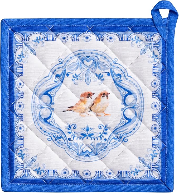 Maison d' Hermine Pot Holders 100% Cotton Heat Resistant Potholders 8" x 8" Hot Pads with Loop BBQ, Cooking, Baking, Grilling, Kitchen, Handling Hot Pans Spring/Summer (Pack of 1, Amsterdam Canals)