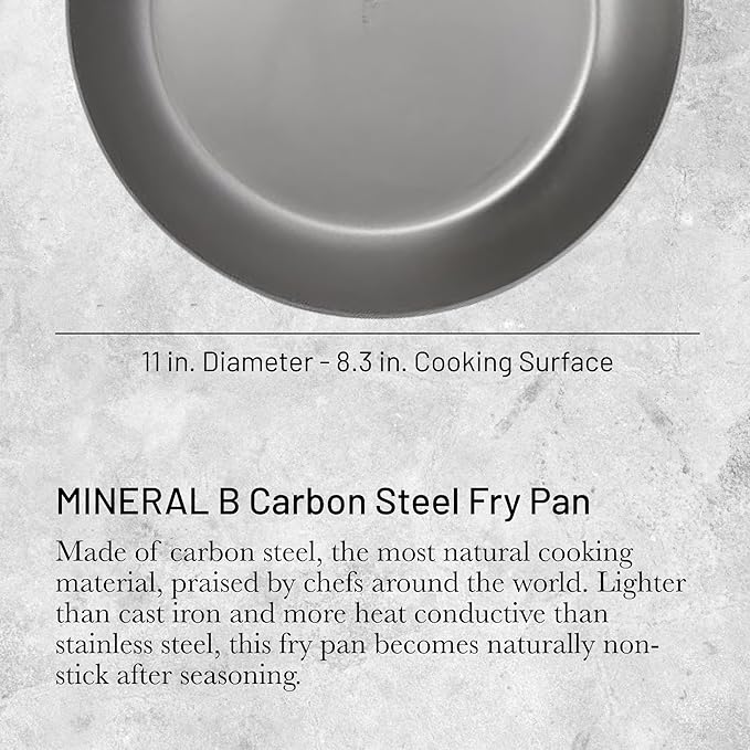de Buyer MINERAL B Pro Carbon Steel Fry Pan - 11” Diameter, 8.3” Cooking Surface - Ideal for Searing, Sauteing & Reheating - Naturally Non-Stick Finish - Made in France