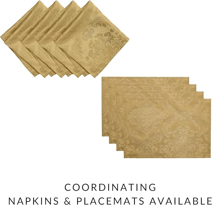 Elrene Home Fashions Caiden Elegance Damask Waterproof, Stain & Wrinkle Resistant Fabric Tablecloth, 90" Round, Gold (Pack of 12)