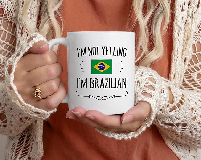 Casitika Brazil Pride Souvenir and Gifts. I'm Not Yelling I'm Brazilian.11 Ounce Coffee Mug. Gift Idea for Proud Wife, Husband, Friend or Coworker Featuring the Country Flag. (White)