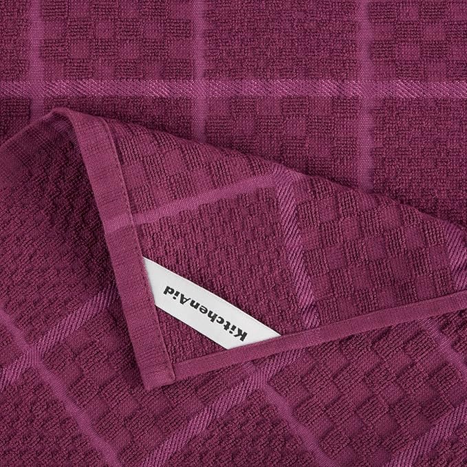 KitchenAid Quilted Cotton Terry Cloth Oven Mitt, Pot Holder, Kitchen Towel 4-Pack Set, Heat Resistant, Silicone Grip, Gift Set, Beet, 16"x26", 7"x13" & 7"x10"