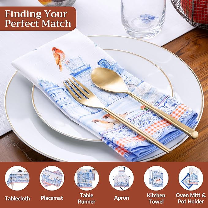 Maison d' Hermine Cloth Napkins Set of 4 100% Cotton Everyday Reusable Square Napkins Cloth Washable Dinner Wedding Restaurant Valentines Day Decorations Spring/Summer (Amsterdam Canals, 20" x 20")