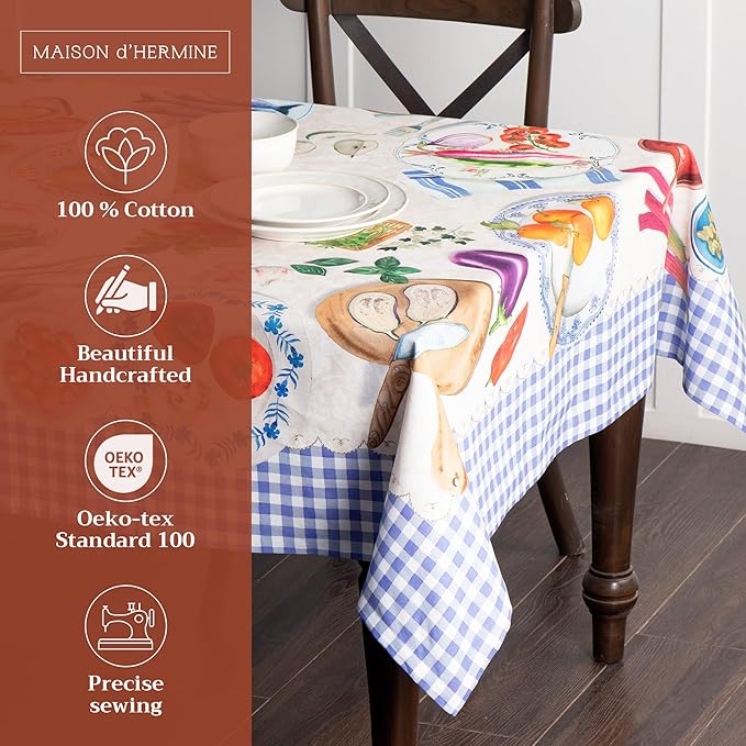 Maison d' Hermine Table Cloth Rectangle Table 100% Cotton 70 x 108 Inches Tablecloth Reusable Decorative for Dining Room Farmhouse Home Valentines Day Decorations Spring Summer - Gourmand