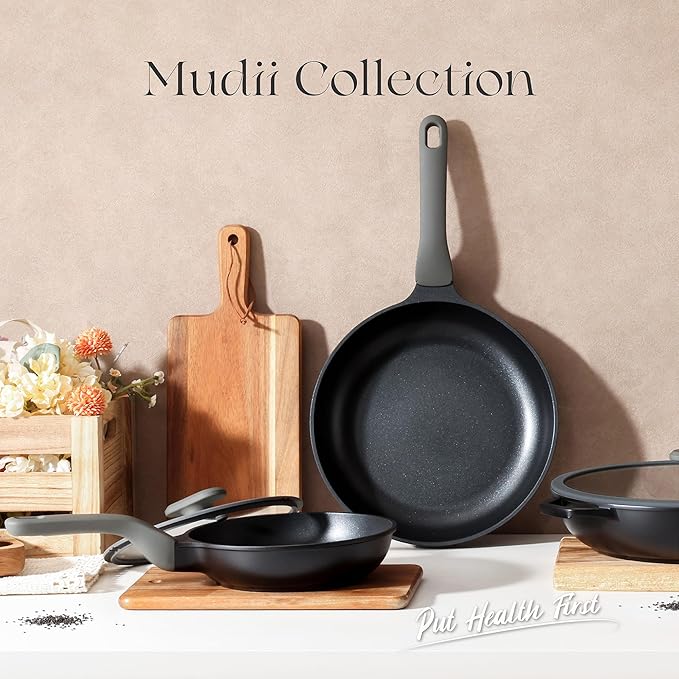 PRICUSIS 5Pcs Nonstick Frying Pan Set, Swiss ILAG Coating, 8+10+12 Inch Induction Compatible, Stay Cool Handle, Fully Coated, 100% Dishwasher Safe, PFOA Free Omelet Pans, Warp Resistant (Black Sesame)