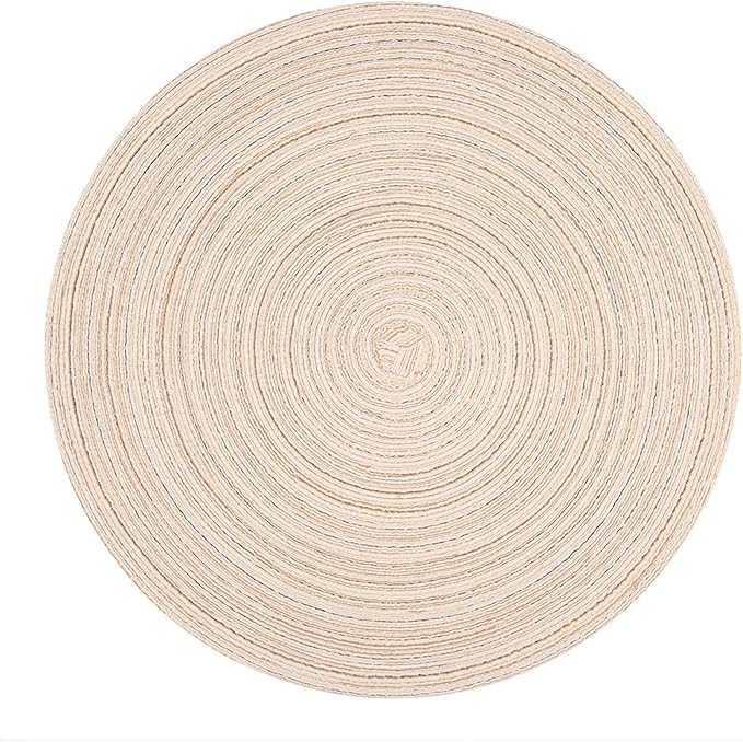 15inch 38CM Circle Dining Table Mats Round Braided Placemats Set Washable Beige Placemats Kitchen Table Coaster Decor(Beige)