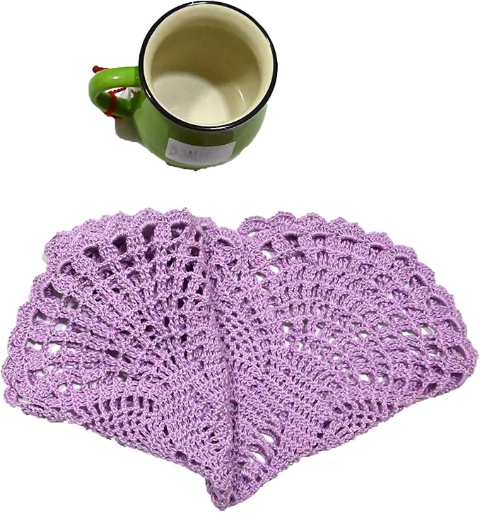 Lace Doily 15.5 inches to 17.5 inches Handmade Crochet Round 6 Petals Flower Placemats Coasters Vintage Doilies Vase Cup Mats (1PC, Light Purple)