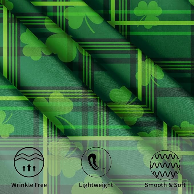 St. Patrick's Day Round Tablecloth 70 Inch Green Plaid Shamrock Print Circle Table Cloth Seasonal Holiday Saint Patrick Table Cover for Party Kitchen Dinner Home Decor