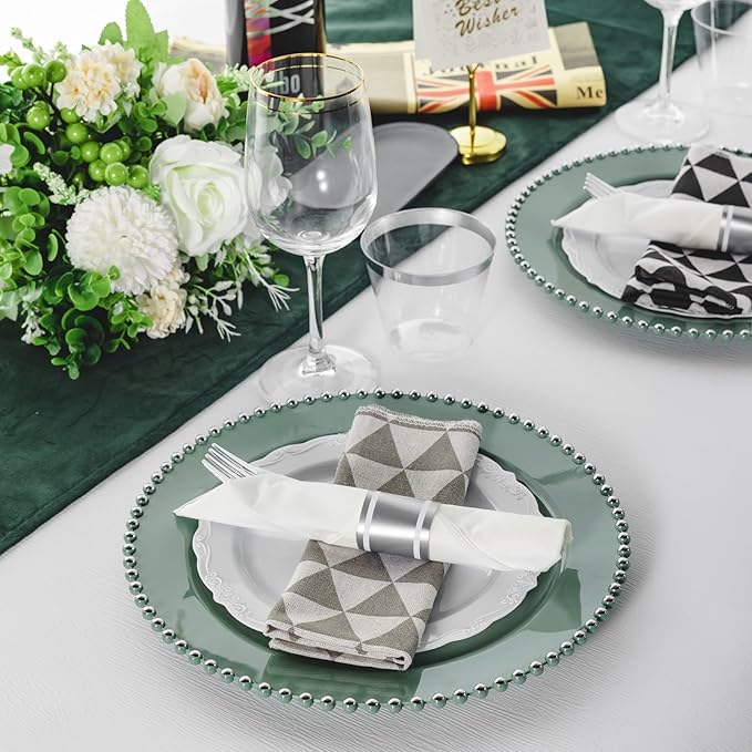 N9R 75 Pack Pre Rolled Silver Plastic Cutlery Set, 75 Pieces (75 Forks, 75 Knives, 75 Spoons, 75 Napkins), Disposable Silverware Set for Party, Wedding, Modern Style