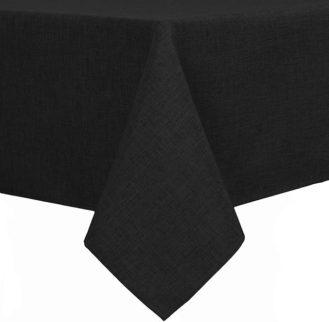 Hiasan Faux Linen Rectangle Tablecloth - Wrinkle and Stain Resistant Washable Table Cloth for Kitchen Dining Room Holiday Table Cover for Dinner, Black, 70 x 108 Inch
