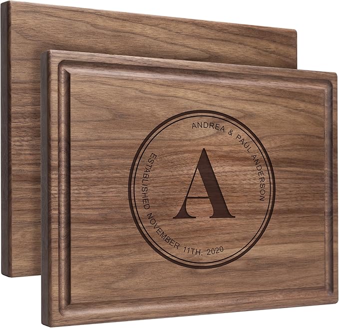 Personalized Cutting Board, Custom Wedding, Anniversary or Housewarming Gift Idea, Wood Engraved Charcuterie, for Couples, Family and Clients (Couples Stamp 088)