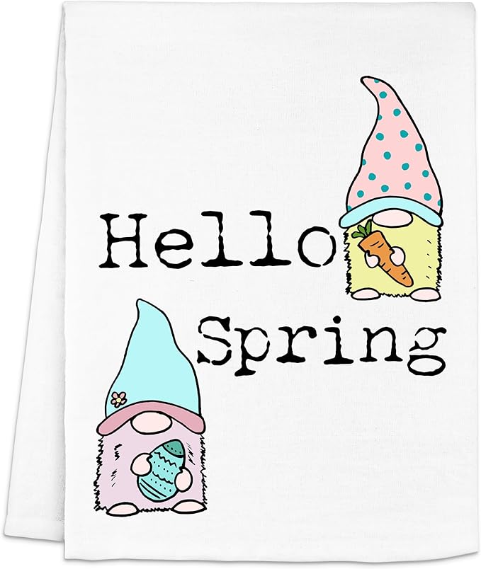 Hello Spring Colorful Dish Towel, Funny Kitchen Towels, Cotton Dish Towels for Kitchen Drying, New Home & Apartment Essentials, White Dish Towel